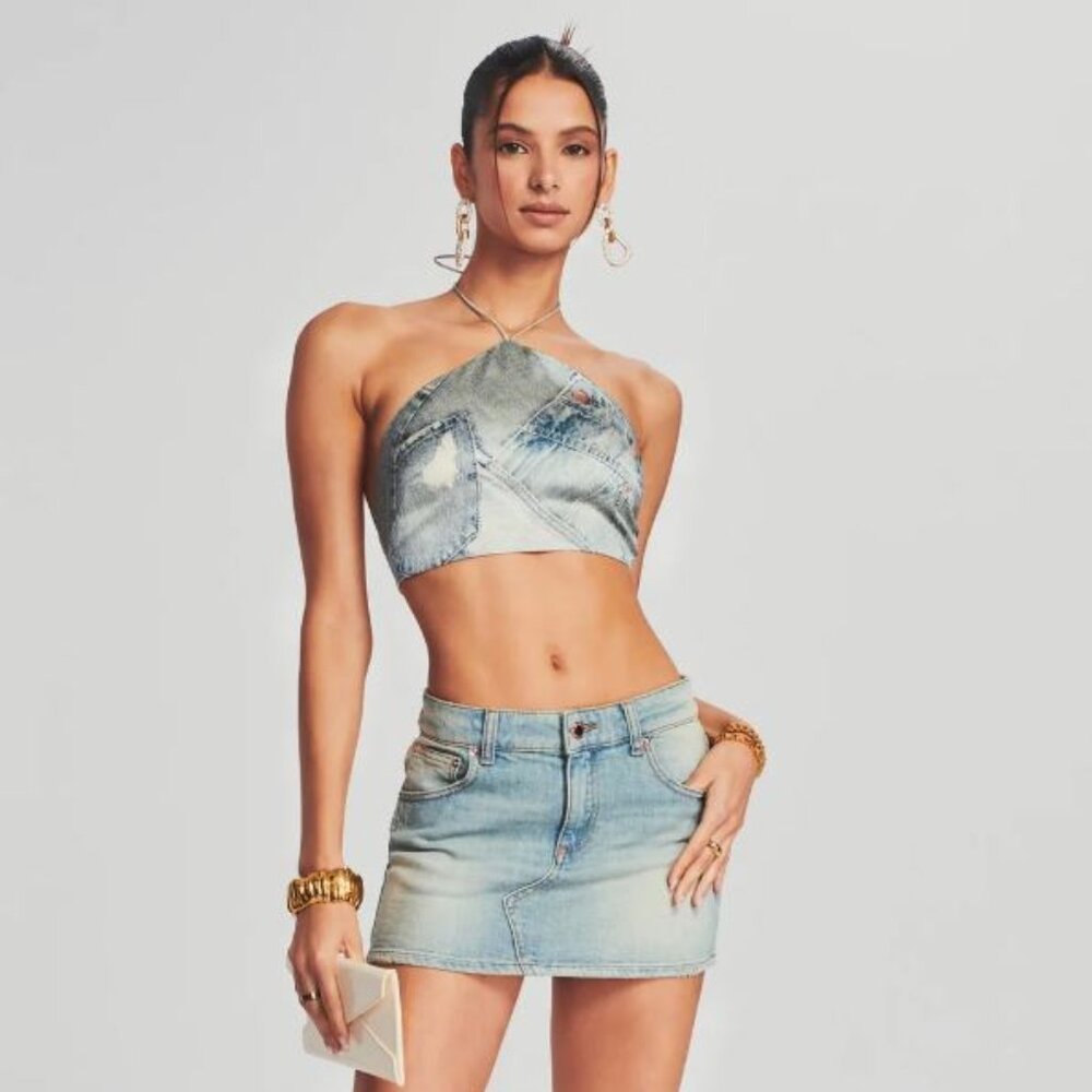 NWT Retrofête Women's Duncan Silk Top Halter Neck Romano Denim Size Small